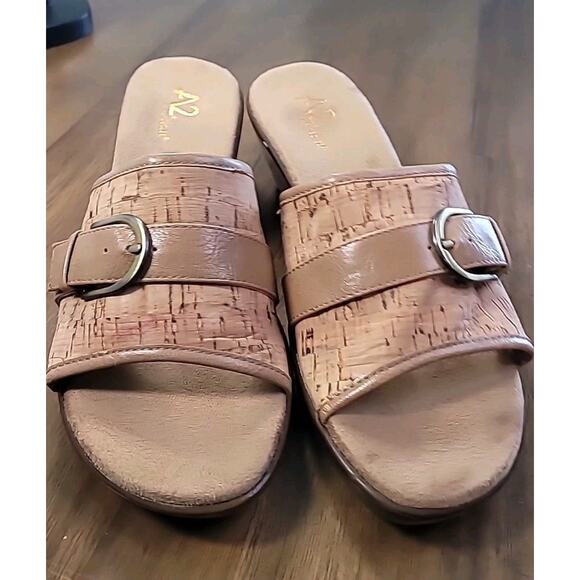 A2 by Aerosoles Cork Wedge Comfort Sandals Tan Women’s 8 GUC - Picture 6 of 10
